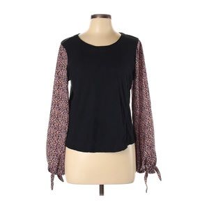 Anthropologie Black Top Purple Tie Sleeves Size L